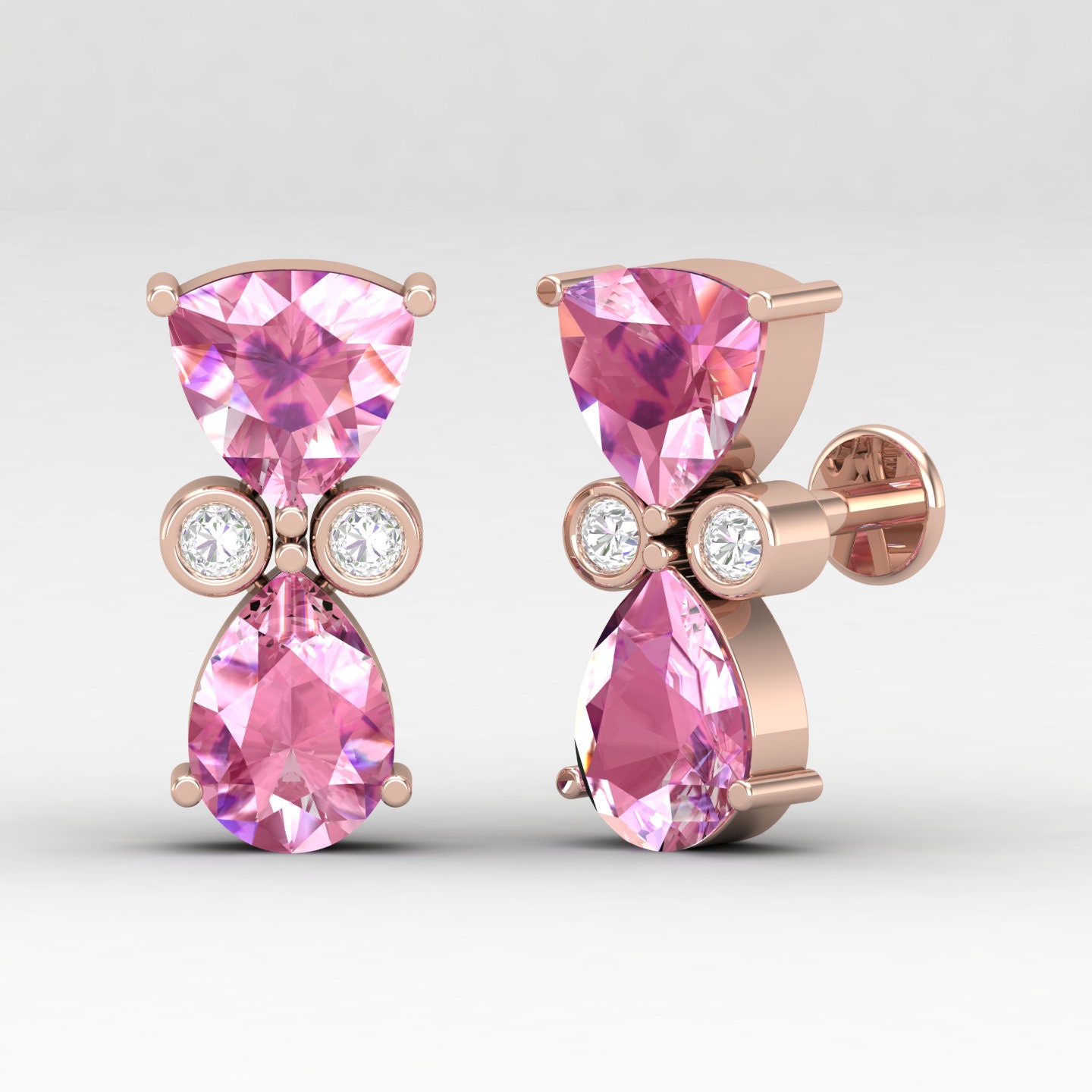 14K Yellow Gold Diamond and Pink Spinel Earrings