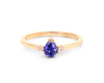 14K Dainty Natural Tanzanite Stackable Ring, Everyday Gemstone Ring For Women, Gold Wedding Ring For Her, December Birthstone Promise Ring