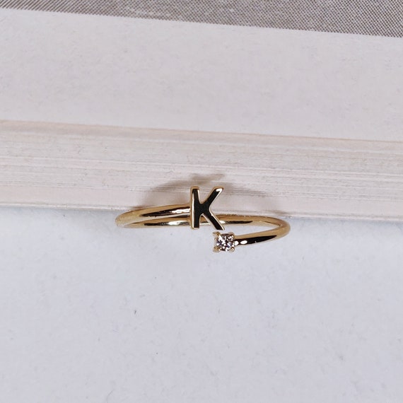 14k Dainty Gold Personalized Letter K Ring With Natural Diamond, Handmade  Alphabet Jewelry Gift for Women, Diamond Initial Ring - Etsy Norway