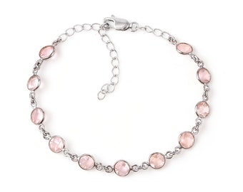 Rose Quartz Bracelet, 925 Sterling Silver, Boho Bracelet, Stylish Bracelet, Rose Quartz Jewelry, Pink Gemstone Bracelet, Adjustable Bracelet