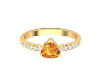 14k Solid Natural Citrine and Diamonds Vintage Minimalistic Handmade Ring for Her, November Birthstone Women's day Gift