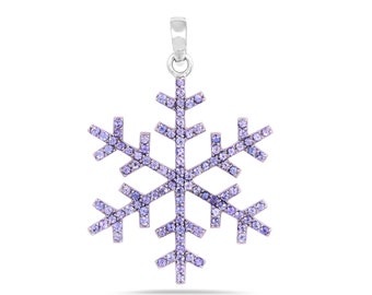 Christmas Snowflake Natural Tanzanite Pendant 14K White Gold, Snowflake gold Charm, Designer Earrings, Christmas gift, Special Gift For Mom