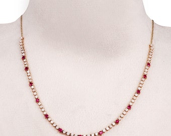 14k Solid Gold Necklace Studded With Natural Ruby And Diamonds, Handmade Statement Necklace Gift For Women, Statement Gold Necklace,