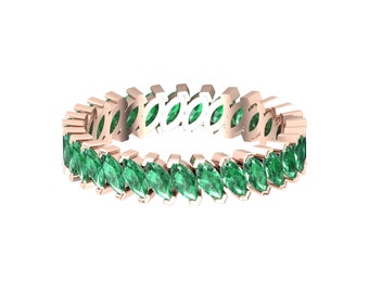 14k Solid Gold Natural Emeralds Vintage Art Deco Handmade Stackable Ring for Women, May Birthstone eternity ring
