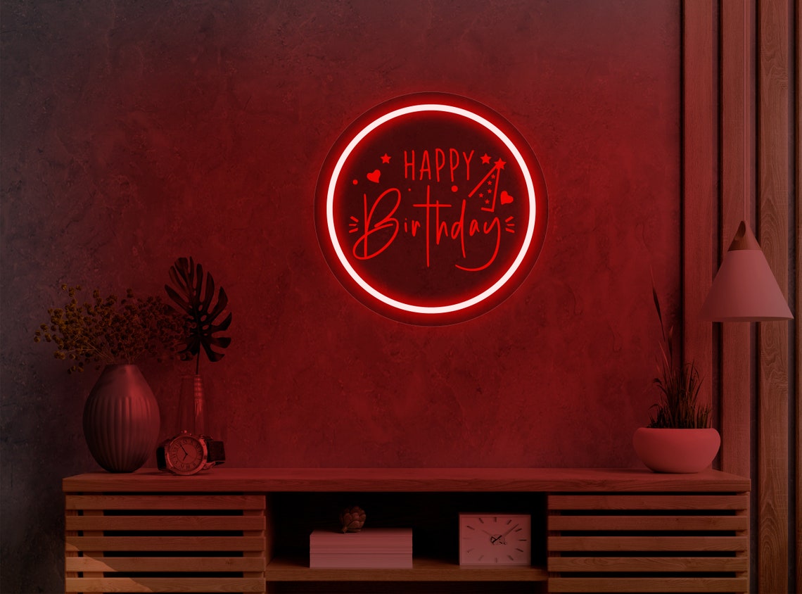 Happy Birthday Neon Sign Happy Birthday Neon Light Happy Etsy