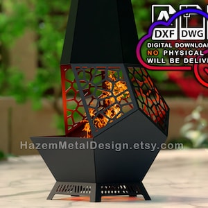 Fire pit dxf, pentagonal Chimenea, Digital product for metal fabricators, files DXF DWG PDF, Ready to cut on plasma laser waterjet,