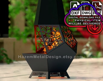 Fire pit dxf, pentagonal Chimenea, Digital product for metal fabricators, files DXF DWG PDF, Ready to cut on plasma laser waterjet,