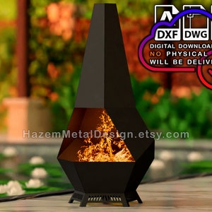 Chimenea firepit dxf Pentagonal Fireplace, Digital product for metal fabricators, Files DXF DWG PDF, Ready to Cut on Plasma Laser Waterjet,