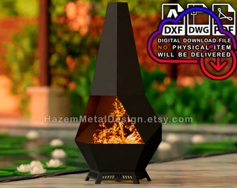 Chimenea firepit dxf Pentagonal Fireplace, Digital product for metal fabricators, Files DXF DWG PDF, Ready to Cut on Plasma Laser Waterjet,