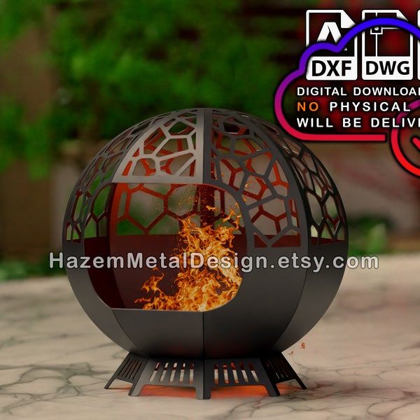 Pozo de fuego de esfera DXF, cuenco de fuego de bola octágono, producto digital para fabricantes de metal, archivos DXF DWG Pdf, listo para cortar en chorro de agua con láser de plasma