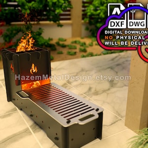 BBQ Dxf files, collapsible grill, Digital product for metal fabricators, Files dxf dwg pdf, Ready to Cut on Plasma Laser Waterjet,