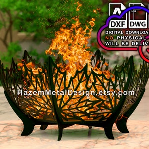 Fire pit DXF, Fall leaves hexagon fire bowl, Digital product for metal fabricators, Files dxf dwg pdf, Ready to Cut on Plasma Laser Waterjet