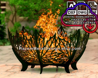 Fire pit DXF, Fall leaves hexagon fire bowl, Digital product for metal fabricators, Files dxf dwg pdf, Ready to Cut on Plasma Laser Waterjet