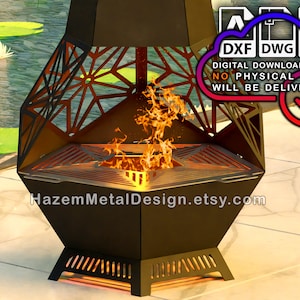 Grill dxf, pentagonal BBQ Grid, Digital product for metal fabricators, files DXF DWG pdf, Ready to cut on plasma laser waterjet,
