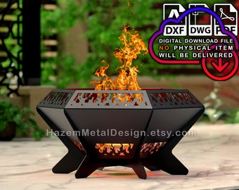 Hexagon Fire Pit dxf Diamond, Cyfrowy produkt dla producentów wyrobów metalowych, Pliki DXF DWG PDF, Gotowy do cięcia za pomocą lasera plazmowego Waterjet,