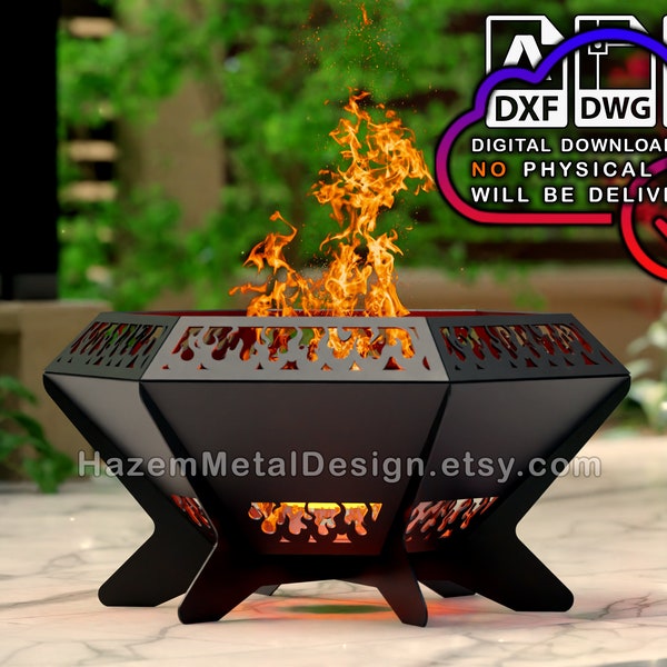 Hexagon Fire Pit dxf Diamond , Digital product for metal fabricators, Files DXF DWG PDF, Ready to Cut on Plasma Laser Waterjet,