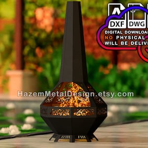 Chiminea fire pit dxf, Octagon fireplace, Digital product for metal fabricators, Files DXF DWG PDF, Ready to Cut on Plasma Laser Waterjet,