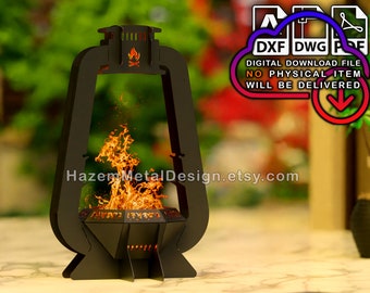 Fire pit DXF, lantern BBQ cutting project, Digital product for metal fabricators, files Dwg Dxf Pdf, Ready to Cut on Plasma Laser Waterjet,