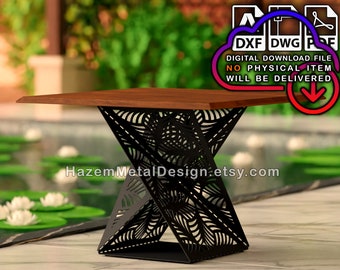 Table DXF pied torsadé, pied de table en métal, Produit numérique pour les fabricants de métal, fichiers dxf dwg pdf, Prêt à découper au jet d'eau laser plasma,