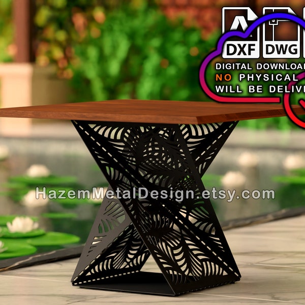 Tisch DXF Twisted Bein, Metall Tischbasis, Digitales Produkt für Metallbauer, Dateien dxf dwg pdf, bereit zum Schneiden auf dem Wasserstrahl-Plasmalaser,