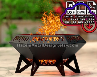 Hexagon Fire Pit dxf Diamond , Digital product for metal fabricators, Files DXF DWG PDF, Ready to Cut on Plasma Laser Waterjet,