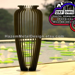 Metal Vase Sculpture DXF Cutting Plan: Indoor Outdoor Steel Decor (Digital Product)