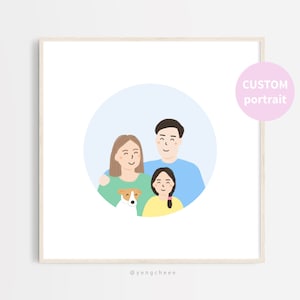 Digital Custom Portrait, Family Portrait, Personalized Drawing, Couple Portrait, Anniversary Gift, Wedding Gift, Wall decor