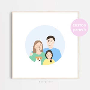 Digital Custom Portrait, Family Portrait, Personalized Drawing, Couple Portrait, Anniversary Gift, Wedding Gift, Wall decor