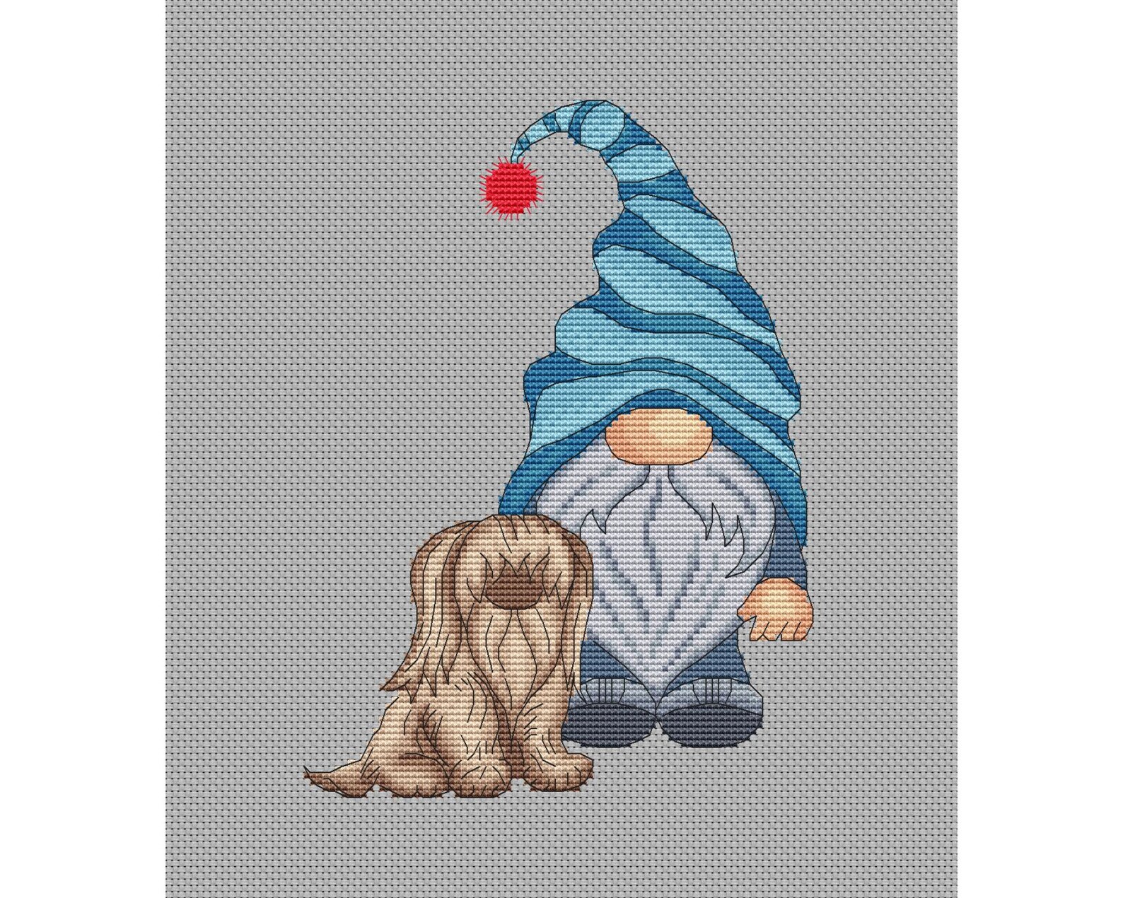 Gnome with dog cross stitch pattern gnome cross stitch dog Etsy