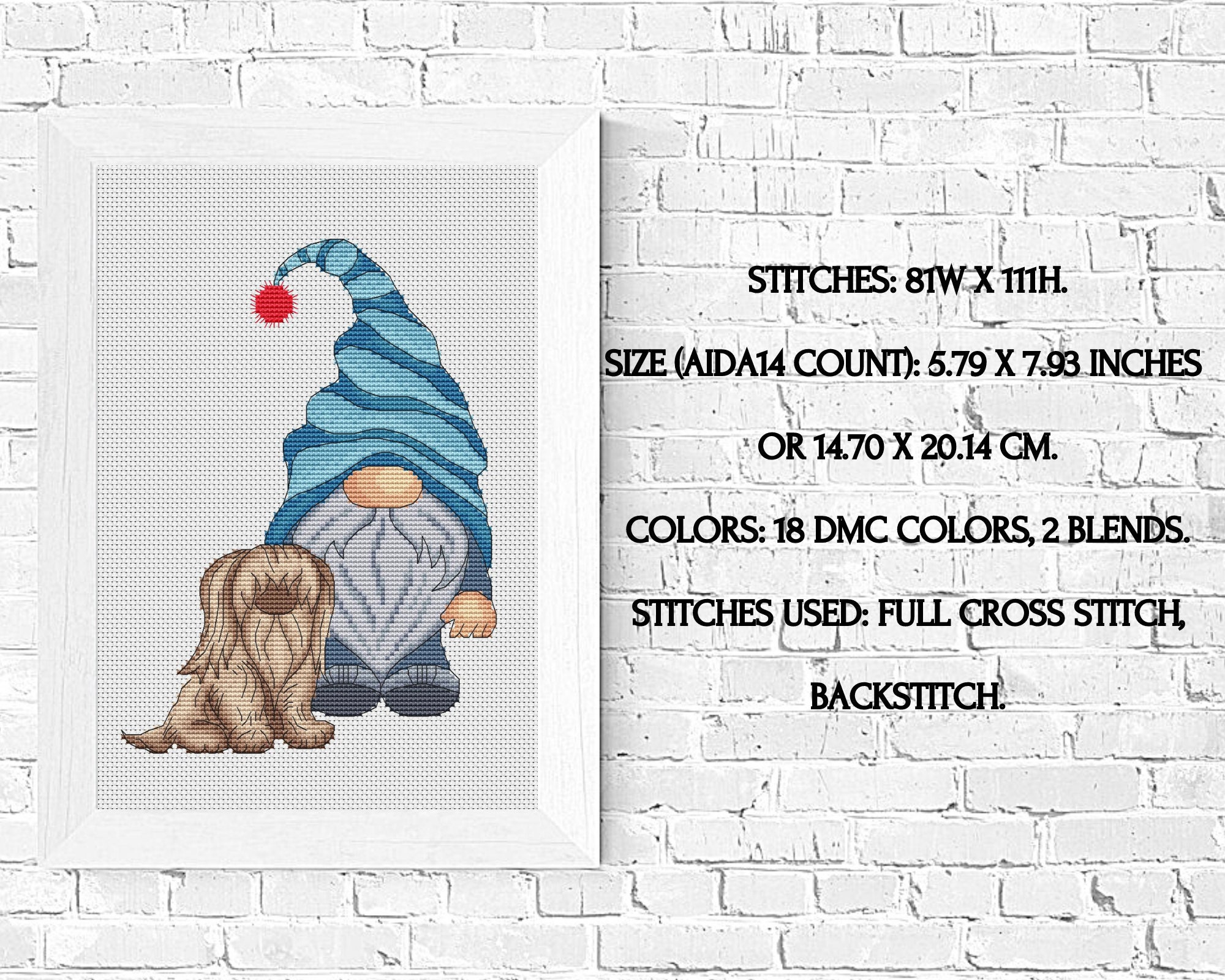 Gnome with dog cross stitch pattern gnome cross stitch dog Etsy