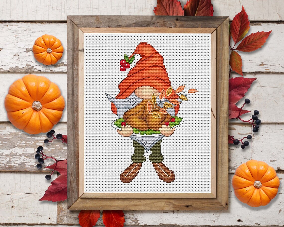 Thanksgiving gnome cross stitch pattern gnome cross stitch Etsy
