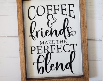 Coffee and Friends Sign | Framed Wood Sign | Rustic Farmhouse Style Sign | Wall Decor | Home Decor | Coffee Bar Sign