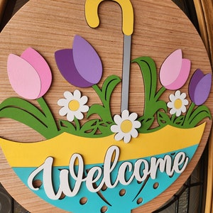 Spring Welcome Sign | Door Hanger | Laser Cut Sign | Round Door Hanger ...