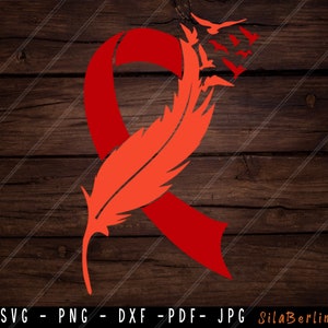 Feather Red Ribbon SVG, Hemophilia Svg, Awareness Ribbon svg, Hemophilia  png, Svg cut file to use for Cricut Silhouette