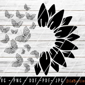 Sunflower SVG, Flower Svg, Mandala Sunflower svg, Mandala Butterflies svg, Sunflower & Butterflies Design, Sunflower png, Instant Download