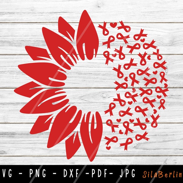 Sunflower HIV svg, HIV Awareness svg, Awareness Svg, Red Ribbon Svg, Aids HIV png, Svg cut file to use for Cricut