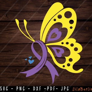 Butterfly Bladder Cancer SVG, Bladder Cancer svg, Bladder Cancer Awareness Svg, Yellow Blue Ribbon Svg, Svg cut file to use for Cricut