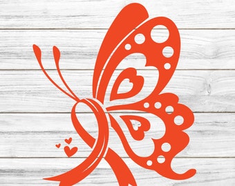 Butterfly Leukemia SVG, Leukemia Cancer svg, Leukemia Awareness Svg, Orange Ribbon Svg, Leukemia png, Svg cut file to use for Cricut