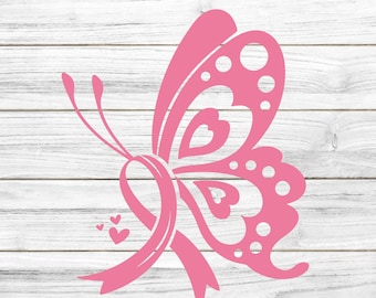 Butterfly Breast Cancer SVG, Breast Cancer svg,Breast Cancer Awareness Svg, Pink Ribbon Svg, Breast Cancer png, Svg cut file used for Cricut