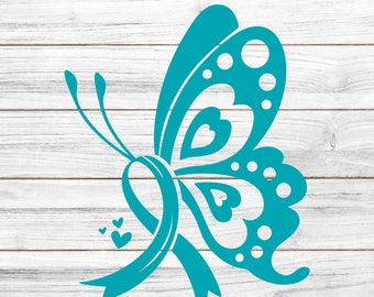 Butterfly Ovarian Cancer SVG, PTSD svg, Ovarian Cancer Awareness Svg, Teal Ribbon Svg, Ovarian Cancer,Svg cut file used for Cricut