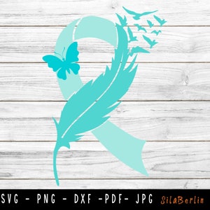 Feather Teal Ribbon SVG, Myasthenia gravis Svg, Awareness Ribbon svg,  Myasthenia gravis png, Svg cut file to use for Cricut Silhouette