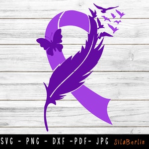 Feder lila Band SVG, Mukoviszidose SVG, Awareness Ribbon svg, Mukoviszidose png, SVG-Datei für Cricut Silhouette verwenden