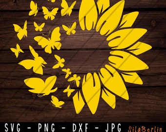 Sunflower SVG, Flower Svg, Digital Download, Clipart, Distressed Sunflower, Sunflower and Butterflies Print Design, Instant Download