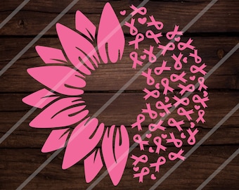 Sunflower Breast Cancer Awareness SVG: Ribbon Cut File (Digital Download