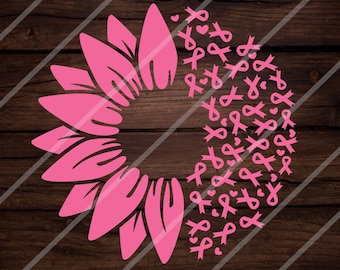 Sonnenblume Brustkrebs SVG, Brustkrebs Svg, Cancer Awareness Svg, Webband Svg, Brustkrebs png, Plotterdatei für Cricut