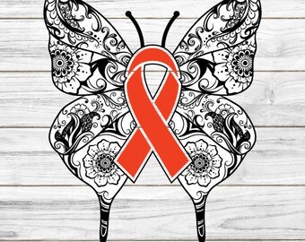 Butterfly Kidney Cancer SVG, Kidney Cancer svg, Kidney Cancer Awareness Svg, Orange Ribbon Svg, Kidney Cancer png, Svg cut file