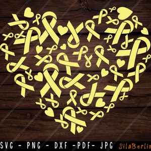 Yellow Heart SVG, Bone Cancer Svg, Yellow Ribbon Png, Sarcoma Cancer Clipart, Cancer Awareness, Fight Cancer, Instant Download