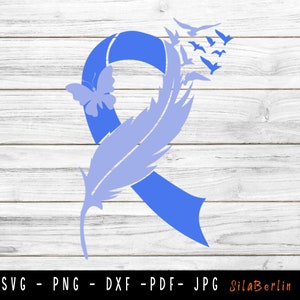 Feather Blue Ribbon SVG, Ankylosing spondylitis Svg, Awareness Ribbon svg, Ankylosing spondylitis Svg cut file to use for Cricut Silhouette
