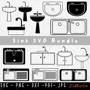 Gootsteen SVG-bundel, gootsteen gesneden bestand, loodgieter Svg, sanitair SVG, loodgieter clipart, aanrecht PNG, gootsteen vector, badkamer svg, Svg-bestanden voor Cric