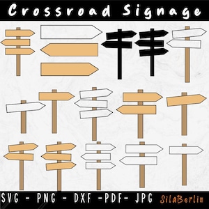 Señalización de cruce de caminos svg, plantilla en blanco de letrero y poste de madera, flecha de destino svg, plantilla de poste de señalización svg, archivo Svg para cricut
